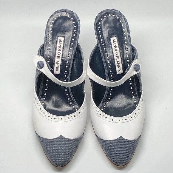 Manolo Blahnik Agathanu 90MM Brogue Mules size 38 - Picture 4 of 14